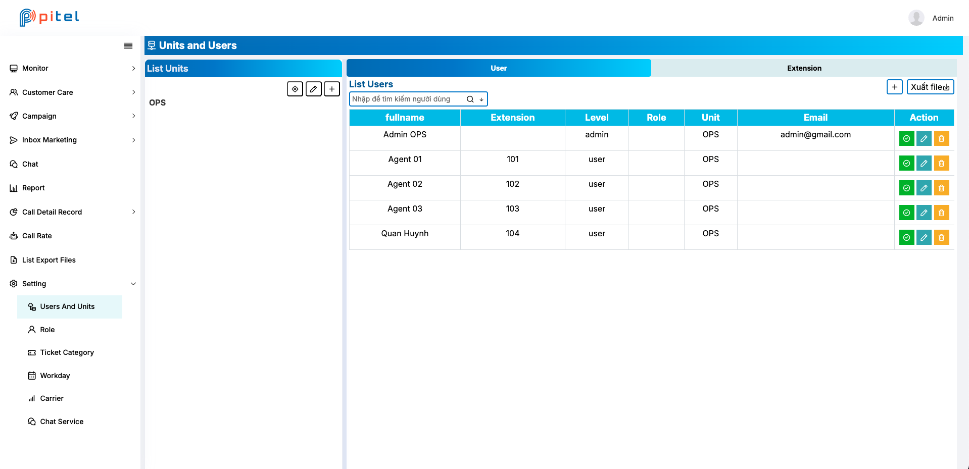 Manage user and unit